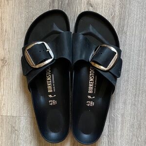 Birkenstock Madrid Black Sandals with Silver Buckle